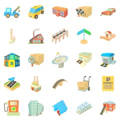Urban elements icons set. Cartoon set of 25 urban elements vector icons for web isolated on white background