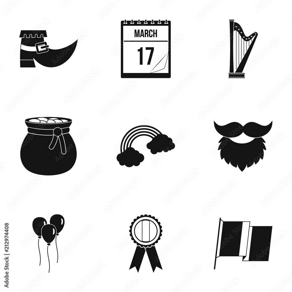 Poster happy st. patricks day icon set. simple style set of 9 happy st. patricks day vector icons for web i