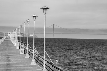 Fototapeta na wymiar Black and white of San Francisco bay from Berkeley Ca.