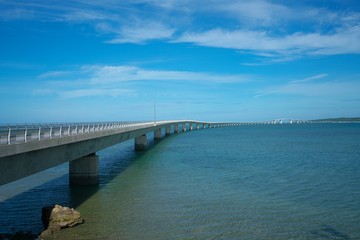 Fototapeta na wymiar Okinawa,Japan-July 7, 2018: Irabu bridge, the longest toll-free bridge in Japan connecting Irabu island and Miyako island