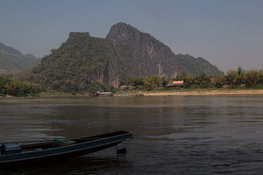 Laos: the mekong and the joining Nam Ou river seen from the lower Pak Ou cave near Luang Prabang