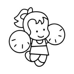 Cheerleader cartoon illustration isolated on white background for children color book