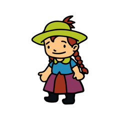 Little girl cartoon illustration isolated on white background for children color book