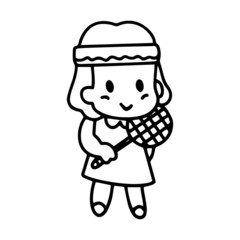 Tennis player cartoon illustration isolated on white background for children color book