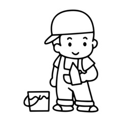 Builder cartoon illustration isolated on white background for children color book