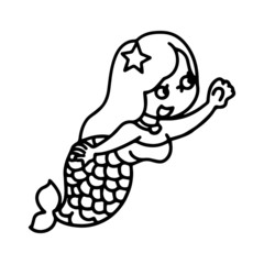 Mermaid cartoon illustration isolated on white background for children color book