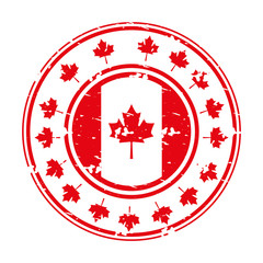 grunge style label with canadian flag