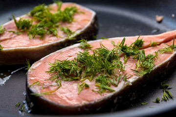 Fish is fried in a frying pan