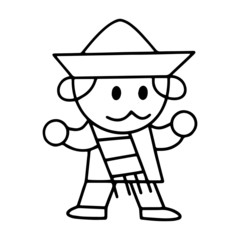 Mexican boy cartoon illustration isolated on white background for children color book