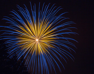 Blue and Yellow Fourth of July Fireworks on Lake Sawyer in Washington State