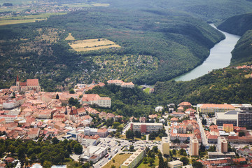 Fototapeta na wymiar Aerial view of city Znojmo in South Moravia, Czech Republic.