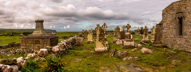 Old cemetery with Irish celtic cross, in Doolin, Ireland, Co. Clare.