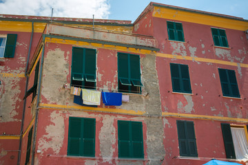 Horizontal View of the Facade of an Ancient  Coloured Building.