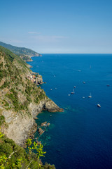 Fototapeta na wymiar Horizontal View of the Cliff in the Sea in front of the Natioinal Park of the Cinque Terre, Italy