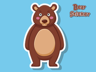 Cute Cartoon Bear Sticker. Vector Illustration With Cartoon Style Funny Animal.