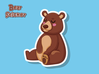 Cute Cartoon Bear Sticker. Vector Illustration With Cartoon Style Funny Animal.