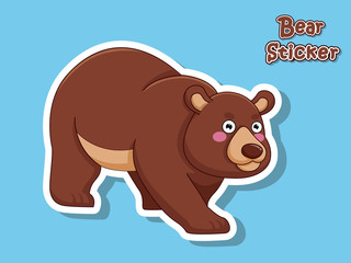 Cute Cartoon Bear Sticker. Vector Illustration With Cartoon Style Funny Animal.