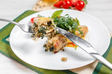 Cannelloni with spinach, cheese and bechamel sauce.