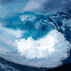 Ocean waves vector background, sea foam during storm.
