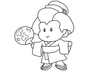 昔の女性・塗り絵