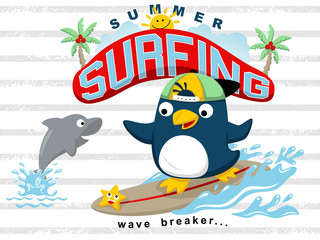 surfing at summer with funny animals cartoon vector