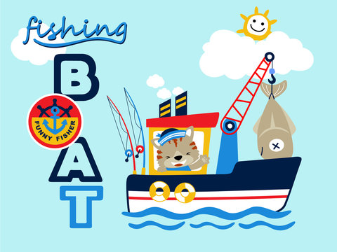 fishing boat cartoon vector with funny sailor