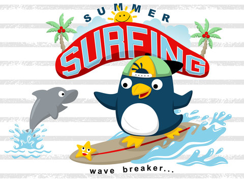 surfing at summer with funny animals cartoon vector