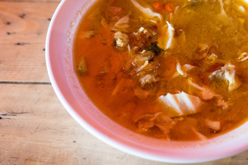 Tongseng goat or beef stew dish in curry soup with vegetables and sweet soy sauce.  An exotic traditional food from Javanese Indonesia