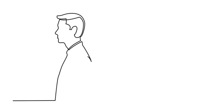 Animation of continuous line drawing of standing man side view