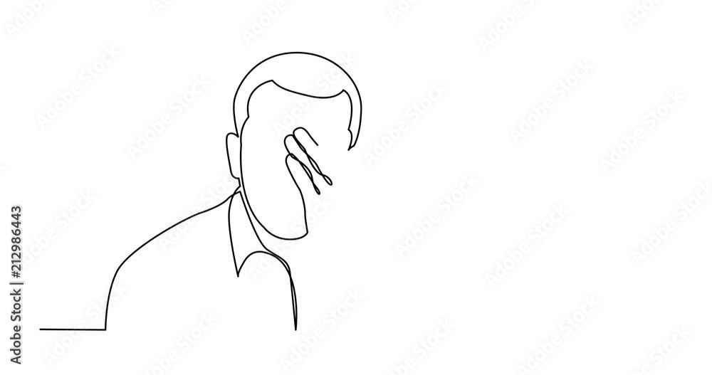 Aufkleber animation of continuous line drawing of man in deep depression
