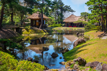 Fototapeta na wymiar Oyakuen medicinal herb garden in the city of Aizuwakamatsu, Fukushima, Japan