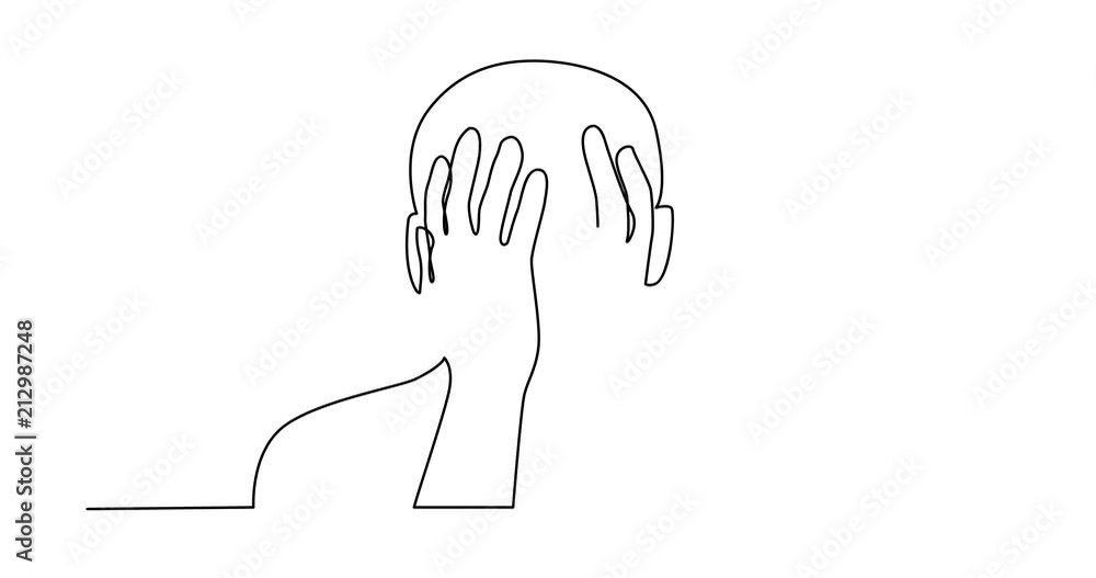 Poster animation of continuous line drawing of man suffering from depression