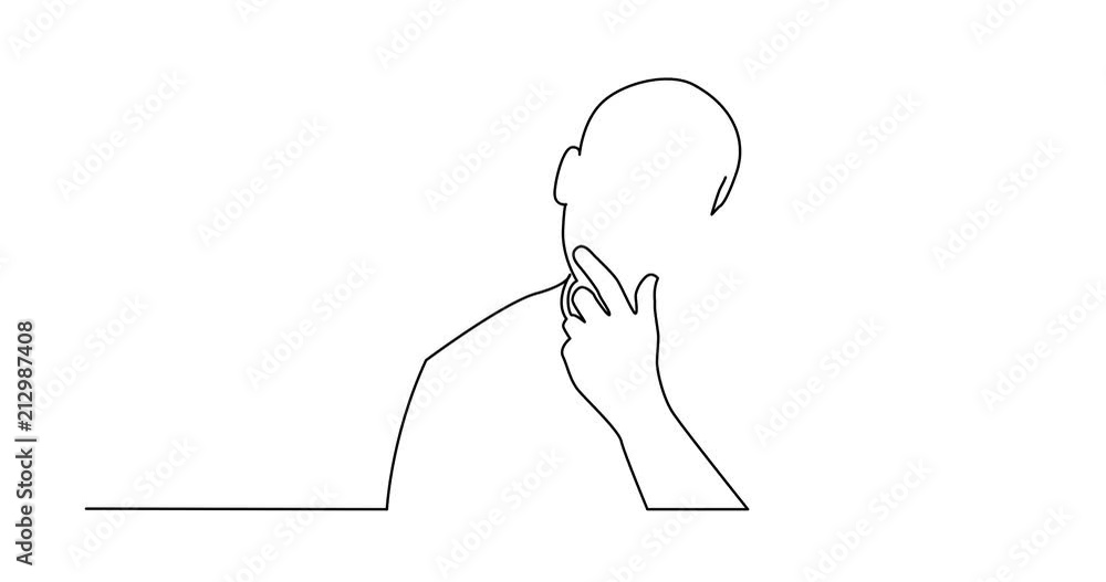 Poster animation of continuous line drawing of man analyzing opportunities