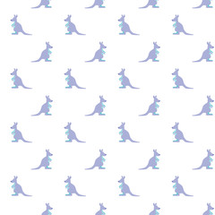 Vector seamless pattern of blue kangaroo on white background. Cute cartoon illustration repeat background texture for textile, paper. 