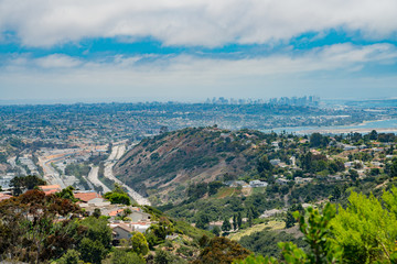 Aerial view of the beautiful landscape and cityscape around La Jolla area