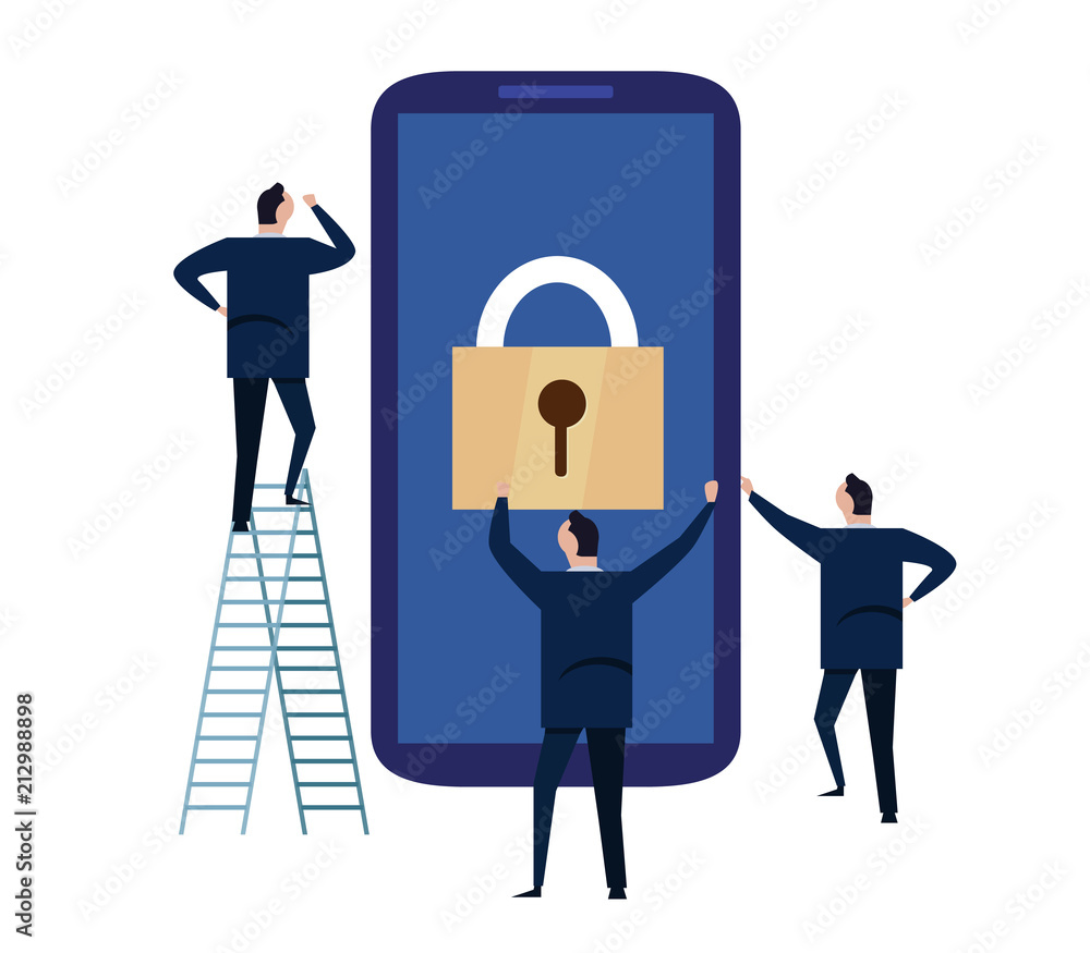 Poster mobile device security. cyber security concept. protecting personal information and data with smartp