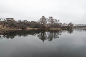 Fototapeta na wymiar Rural Pond in Russia in Winter