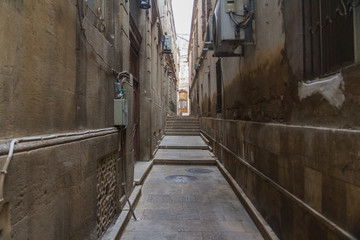 Narrow street in the Old Town of Baku. Azerbaijan