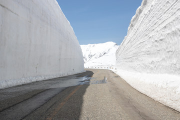 Tateyama Kurobe Alpine Route, snow mountains wall in Toyama Prefecture, Japan.