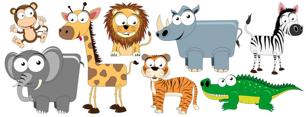 Gedomesticeerde dieren/huisdieren - verzameling van grappige vector illustraties (hond, kat, schildpad, goudvis, konijn, cavia, slang, papegaai)