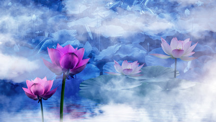 Fototapeta na wymiar Freehand brushwork of Chinese wind lotus