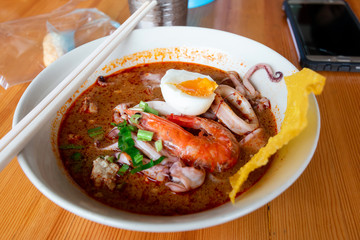 delicious noodle hot and sour soup (Tom Yum Goong)
