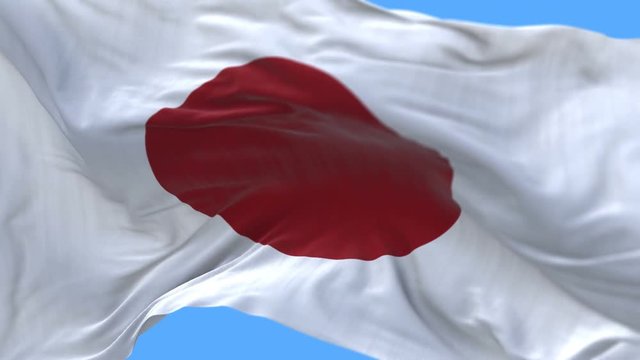 4k seamless Close up of japan flag slow waving with visible wrinkles.A fully digital rendering,The animation loops at 20 seconds.flag 3D animation with alpha channel included.