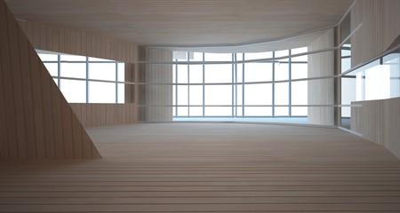 Abstract  concrete and wood parametric interior  with window. 3D illustration and rendering.