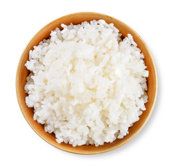 Rice in a bowl on a white background