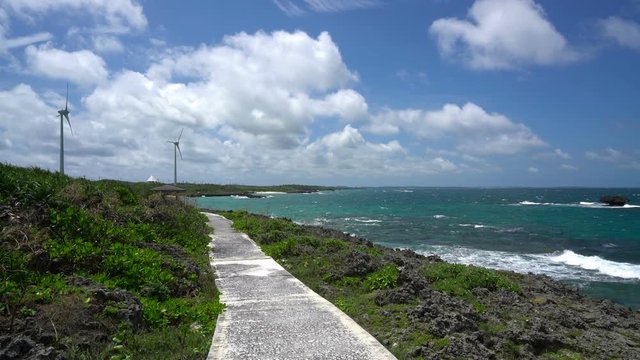 Okinawa,Japan-July 7, 2018: 
Nishihennazaki or Nishi Henna Zaki of Miyako, Okinawa, on windy day