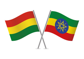 Bolivia and Ethiopia flags. Vector illustration.