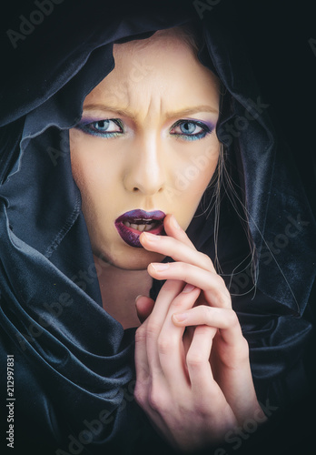 Gothic Fashion And Beauty Gothic Woman In Black Hood With Stylish