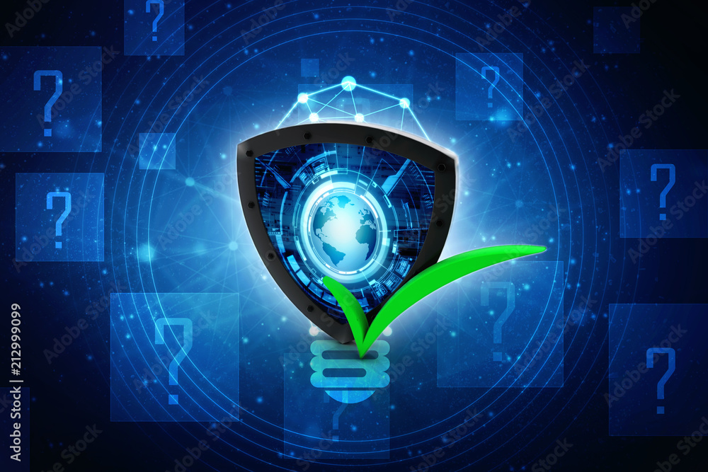 Poster 3d rendering tick mark over a shield surface