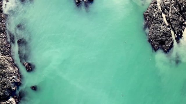 Aerial view of the turquoise coloured water at Bulls Bay on Anglesey - Wales - UK